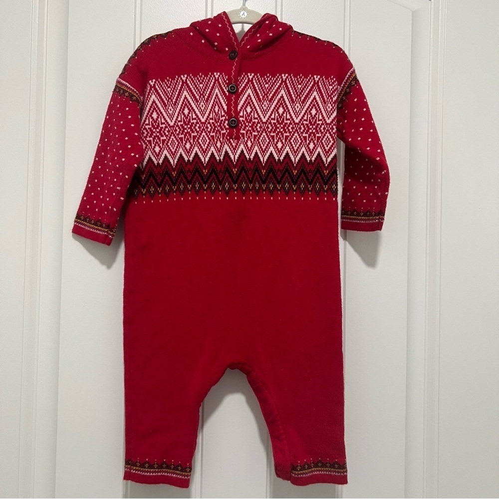 Hanna Andersson Baby Christmas Jumper Elf Hood Nordic Size 70cm/6-12 Months